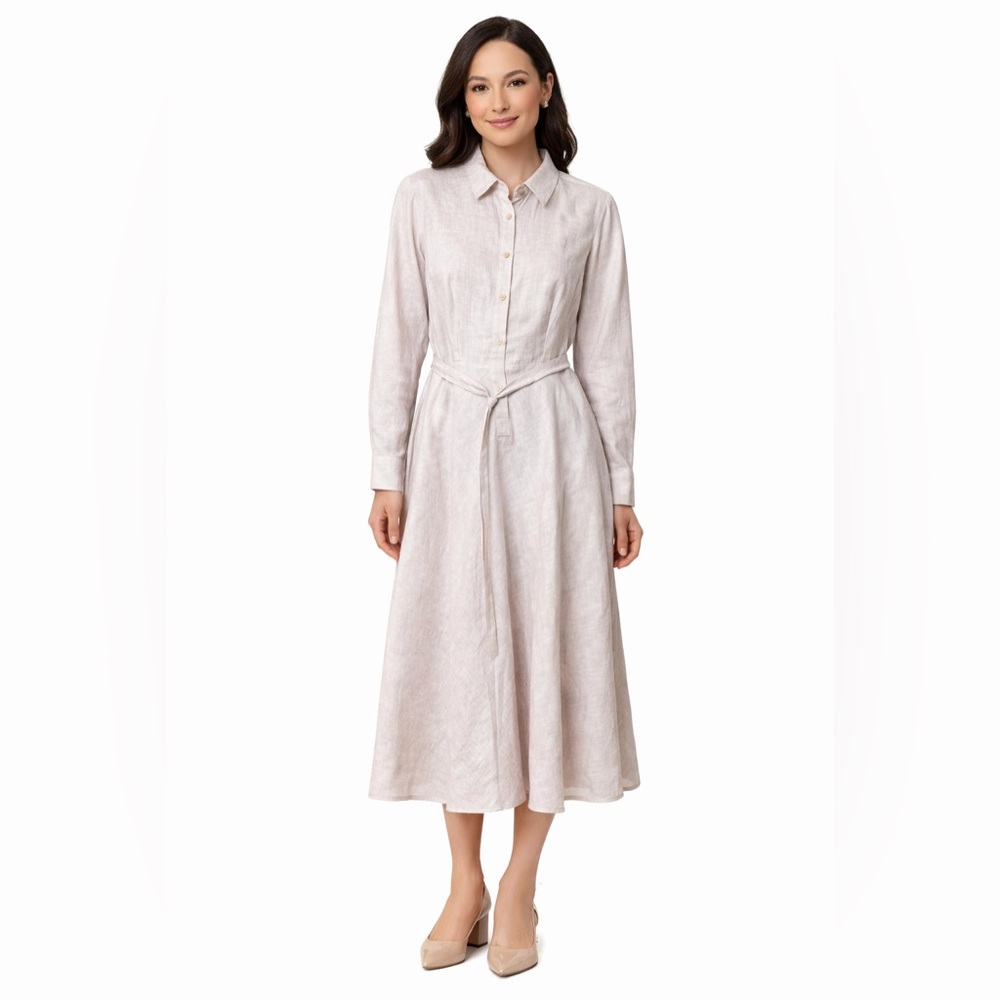 Calvin Klein Linen Shirt Dress Light Purple Button Front Tie Waist Midi 4P